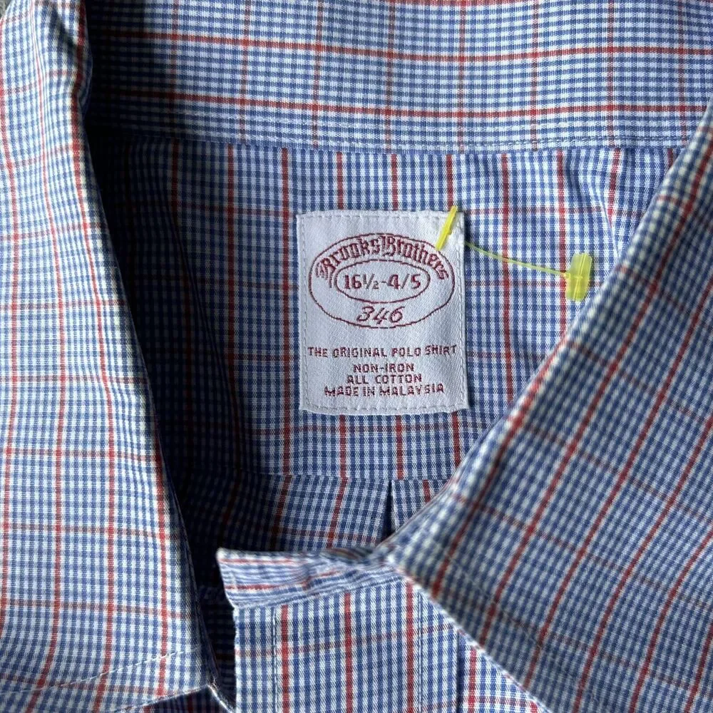 Brooks Brothers 346 Shirt 16.5 4/5 Men's Blue The Original Polo Shirt All Cotton - Picture 10 of 12